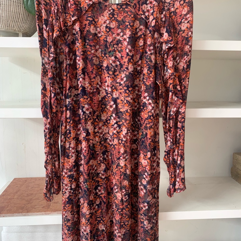 H&M Brown and Orange Sheath Dress with Bishop Sleeves